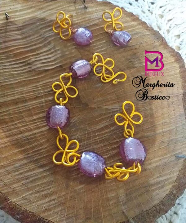 Parure braccialetto, collana, orecchini e anello - immagine 2