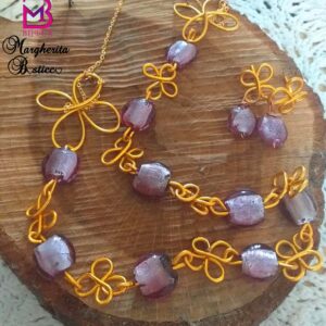 Parure braccialetto, collana, orecchini e anello