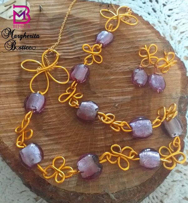 Parure braccialetto, collana, orecchini e anello