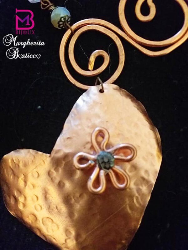 Parure Collana, Braccialetto, Orecchini, Anello Con vetro di Murano e Rame - immagine 4