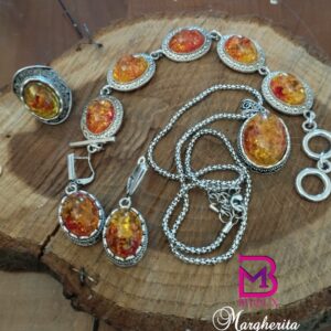 Parure in resina ambrata colore Argento