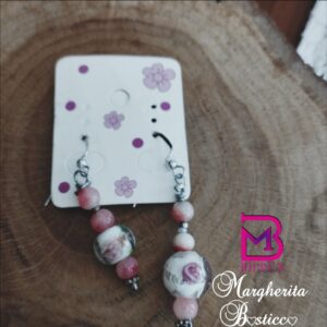Orecchini con perline di agata e murrine con roselline