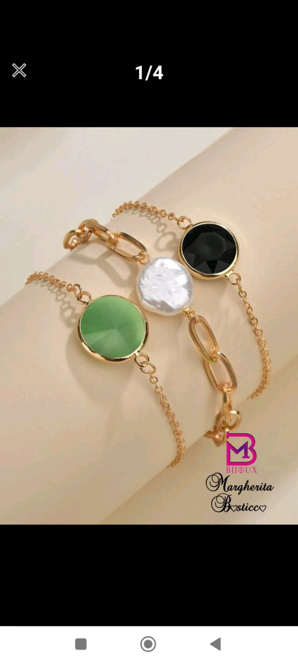Tris di braccialetti con pietra centrale - immagine 2