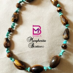 Collana  con turchesi e occhi di tigre