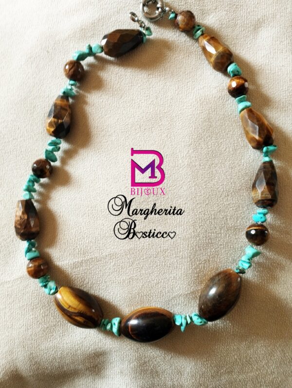 Collana  con turchesi e occhi di tigre