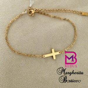 Braccialettino in acciaio colore oro con croce