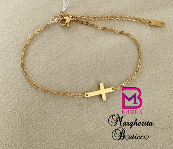 Braccialettino in acciaio colore oro con croce
