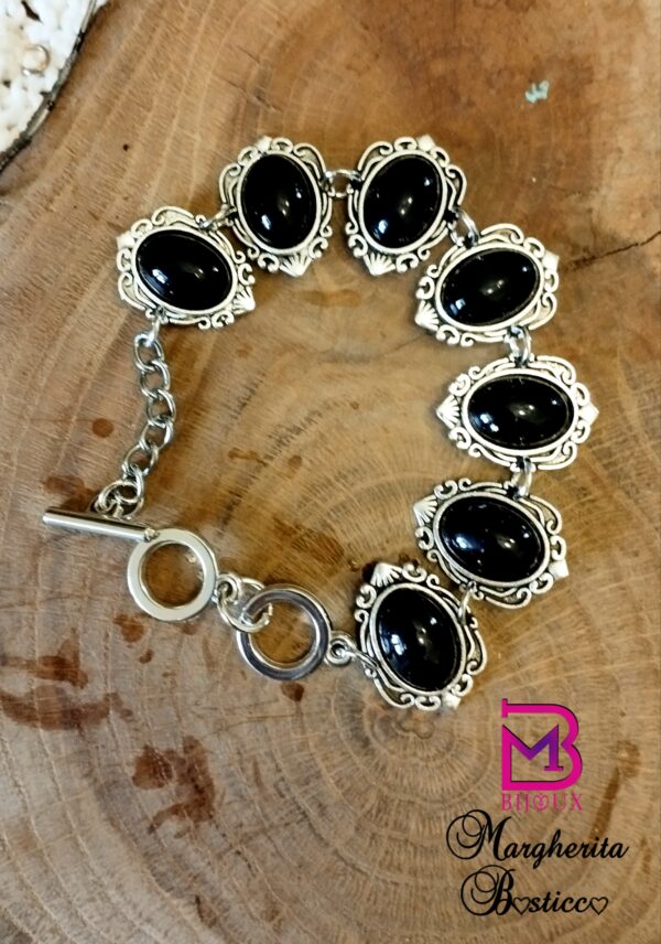 Bracciale con onice nero colore argento anticato