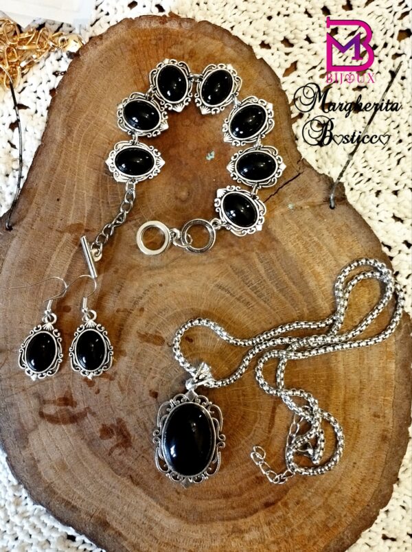 Bracciale con onice nero colore argento anticato - immagine 2