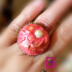 Anello artigianale in pasta polimerica colo corallo
