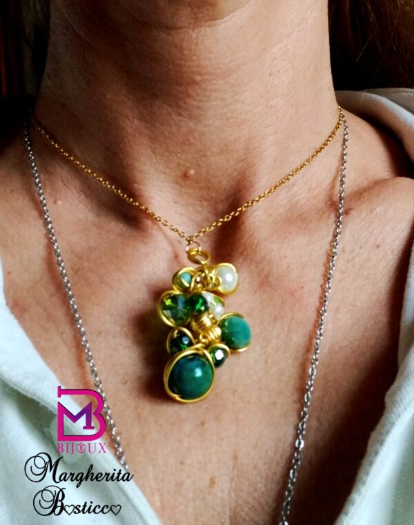 Collana con catenina acciaio e ciondolo multiperline
