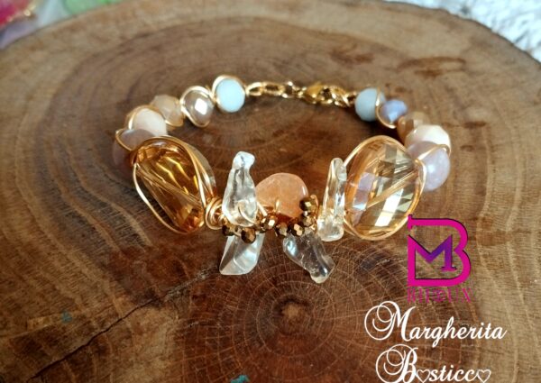 Bracciale bellissimo con cristalli e perle colo champagne