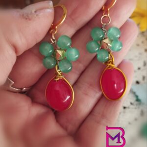 Orecchini fiore turchesi con gocce rosse