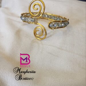 Bracciale rigido in alluminio con cristalli trasparenti azzurro grigio