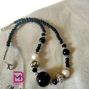 Collana della parure di agata nera e perle di fiume collana girocollo con agata nera e perle di fiume bianche con argento tibetano